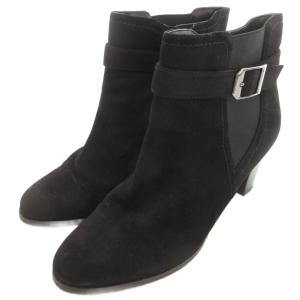 ブーティ ショートブーツ ベルト サイドゴア ハイヒール チャンキーヒール フェイクスウェード 24 黒