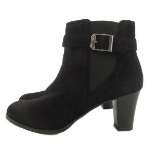 DIANA ブーティ ショートブーツ ベルト サイドゴア ハイヒール チャンキーヒール フェイクスウェード 24 黒