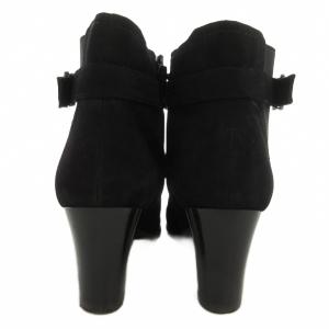 DIANA ブーティ ショートブーツ ベルト サイドゴア ハイヒール チャンキーヒール フェイクスウェード 24 黒