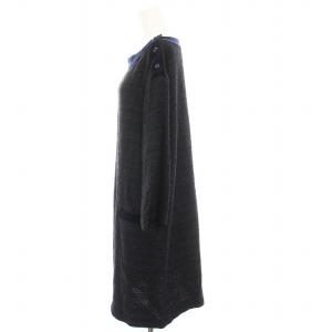 MOGA ツイード ワンピース ひざ丈 長袖 13 紺 B0218BFB014 /YM