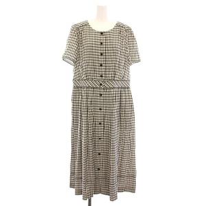 ワンピース ロング チェック 半袖 大きいサイズ 46 黒 アイボリー W7J07-343-40 /YM