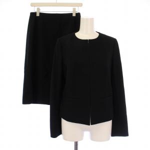 セットアップ ノーカラージャケット アウター ショート丈 タイトスカート ひざ丈 ウール 38 黒 ブラック