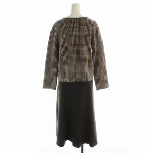 自由区 セットアップ 上下 2点セット ニット セーター スカート ロング 千鳥格子柄 38 茶 ブラウン OPWMKW0523