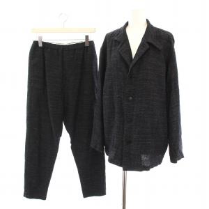 セットアップ 上下 ジャケット パンツ リネン混 2 黒 グレー /YM