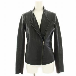 ライダースジャケット ラムレザージャケット ダブル ニット切替 ジップアップ XS 黒 ブラック XCA3403F