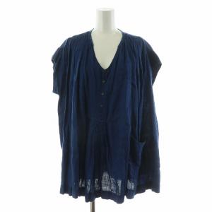 シャツ ブラウス ノースリーブ ハーフボタン 麻 リネン100％ XS ブルー K1406OP189 /NQ