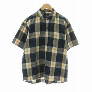 シャツ チェック 半袖 ハーフボタン 4 ネイビー ベージュ /NQ