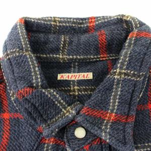 KAPITAL シャツ カジュアルシャツ 長袖 チェック柄 XL 紺 ネイビー 赤 レッド /KU