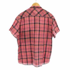 KAPITAL カジュアルシャツ プルオーバー 半袖 ハーフボタン チェック柄 麻 リネン混 L ピンク 紺 ネイビー