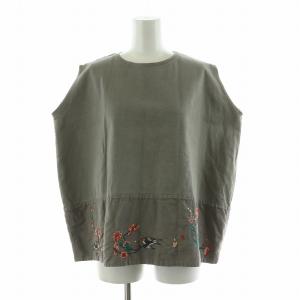 タンクトップ カットソー 刺繍 フラワーモチーフ 麻 リネン混 XS グレー K1704SC191 /NQ