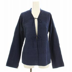 シャツ カーディガン リボン留め 長袖 コットン 1 紺 ネイビー /KU