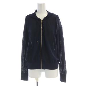 23SS シアーコットンナイロン ニットパーカー シースルー ジップアップ フーディー 長袖 38 紺