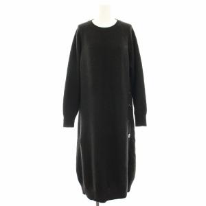 ニットワンピース ウール ロングミモレ 長袖 左サイドボタンデザイン 40 黒 ブラック 茶 ブラウン