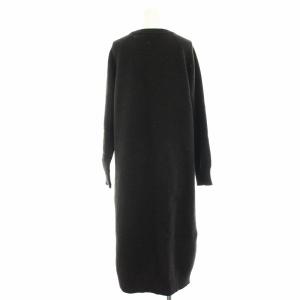 EPOCA ニットワンピース ウール ロングミモレ 長袖 左サイドボタンデザイン 40 黒 ブラック 茶 ブラウン