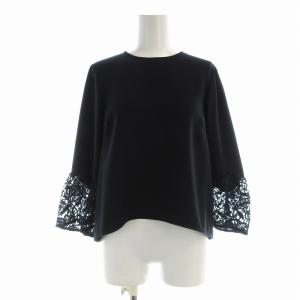 ブラウス カットソー 半袖 花柄 レース 38 紺 ネイビー 101717-13-020-65-380