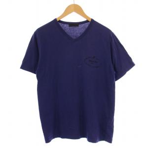 Tシャツ カットソー 半袖 Vネック ロゴ刺繍 L 紺 /BM