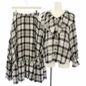 ボイルラメチェックブラウス プリーツスカート セットアップ 36 白 黒 紫 /TK