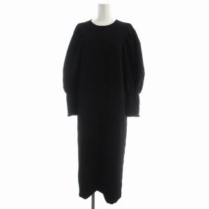 クレープマテリアルボリュームスリーブワンピース ロング 長袖 F 黒 ブラック 21040240107040