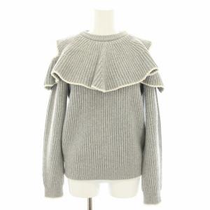 ニット セーター 長袖 肩開き オフショルダー フリル カシミヤ混 M グレー 532800 Q1RQQ