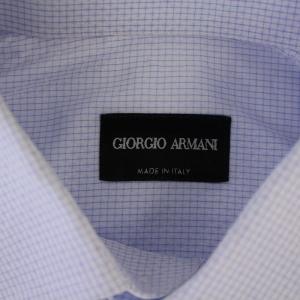 GIORGIO ARMANI シャツ 長袖 チェック柄 42(16 1/2) 白 青 /BM