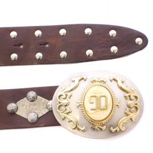 DOLCE&GABBANA バックルベルト レザー ロゴ 茶 ブラウン /BB