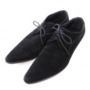 ビジネスシューズ レースアップ ポインテッドトゥ ローヒール スエード 7 黒 ブラック /BB