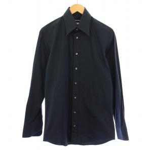 Slim Fit カジュアルシャツ 長袖 レギュラーカラー ストレッチ 無地 15.5/39 紺 ネイビー