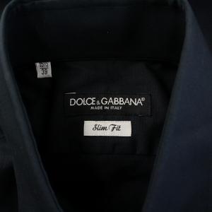 DOLCE&GABBANA Slim Fit カジュアルシャツ 長袖 レギュラーカラー ストレッチ 無地 15.5/39 紺 ネイビー
