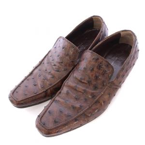 ローファー スリッポン スクエアトゥ ローヒール レザー 41 茶 ブラウン /BB