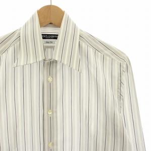 DOLCE&GABBANA Slim Fit ワイシャツ カッターシャツ 長袖 ストライプ 39 グレー 白 ホワイト G5233T