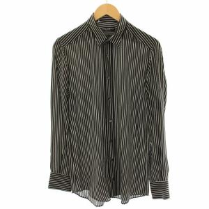 カジュアルシャツ ストライプ 絹 シルク 長袖 39 黒 ブラック 白 ホワイト G5153T /HN