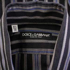 DOLCE&GABBANA カジュアルシャツ 長袖 レギュラーカラー ストライプ柄 15.5/39 黒 ブラック グレー 青 ブルー