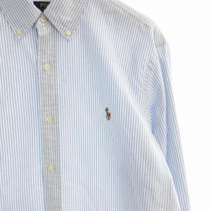 POLO RALPH LAUREN カジュアルシャツ 長袖 ストライプ ロゴ L 青 ブルー 41381 /EE
