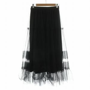 24AW チュールティアードギャザースカート フレア ロング 38 ブラック 102427-11-580-95-380