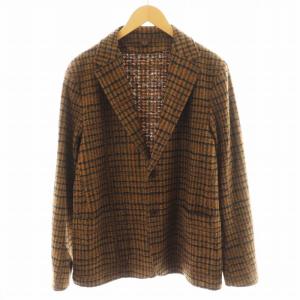 24AW テーラードジャケット シングル チェック柄 ウール 50 茶 ブラウン 1122-110-6282