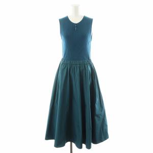 23AW ワンピース ロング丈 ノースリーブ ニット切替 38 エメラルドグリーン 102327-14-390-70-380