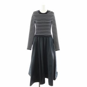 ボーダーニットコンビドレス ワンピース ロング丈 ボーダー柄 長袖 40 黒 ブラック 白 ホワイト M5J38291