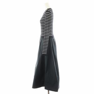 EPOCA ボーダーニットコンビドレス ワンピース ロング丈 ボーダー柄 長袖 40 黒 ブラック 白 ホワイト M5J38291