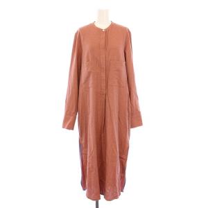 somelos シャツワンピース ミモレ ロング 長袖 バンドカラー 千鳥格子柄 F オレンジ /BB