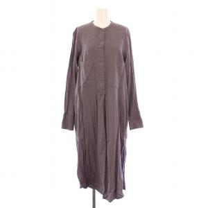 somelos シャツワンピース ミモレ ロング 長袖 バンドカラー 千鳥格子柄 F 茶 ブラウン 青