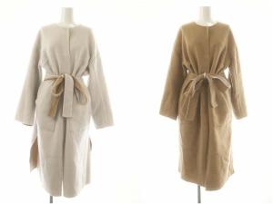 リバーシブルコート ノーカラー ロング 0 ベージュ 白 /HK
