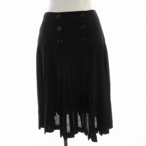 プリーツスカート ひざ丈 ダブルボタン 38 黒 ブラック FX022-654-09 /EE