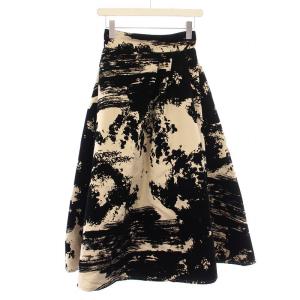 シャンブレーフロッキースカート フレア マキシ ロング ベロア 切替 総柄 0 黒 ブラック ベージュ