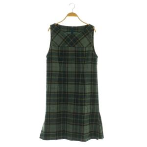 ウールワンピース チェック 膝丈 タック ステッチ 11 グリーン /MY OS