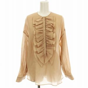 シルク混 シャツ 212309 ブラウス 長袖 フリル 38 ピンクベージュ /G