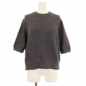 GLOSSY LILY TOP ニット カットソー 五分袖 クルーネック リリヤーンラメ糸 38 チャコール