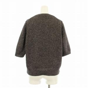 SACRA GLOSSY LILY TOP ニット カットソー 五分袖 クルーネック リリヤーンラメ糸 38 チャコール