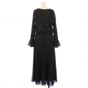 EMPORIO ARMANI フレアワンピース マキシ ロング 長袖 クルーネック シアー シースルー ドット柄 40 黒 ブラック