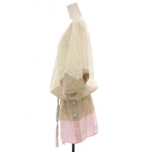 TORY BURCH Cotton color blocked dress ミニ ワンピース 半袖 リネン混 S ホワイト カーキ