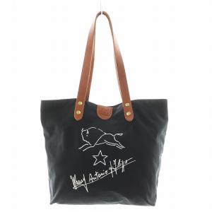 トートバッグ ショルダーバッグ プリント キャンバス レザー 黒 ブラック /AN7